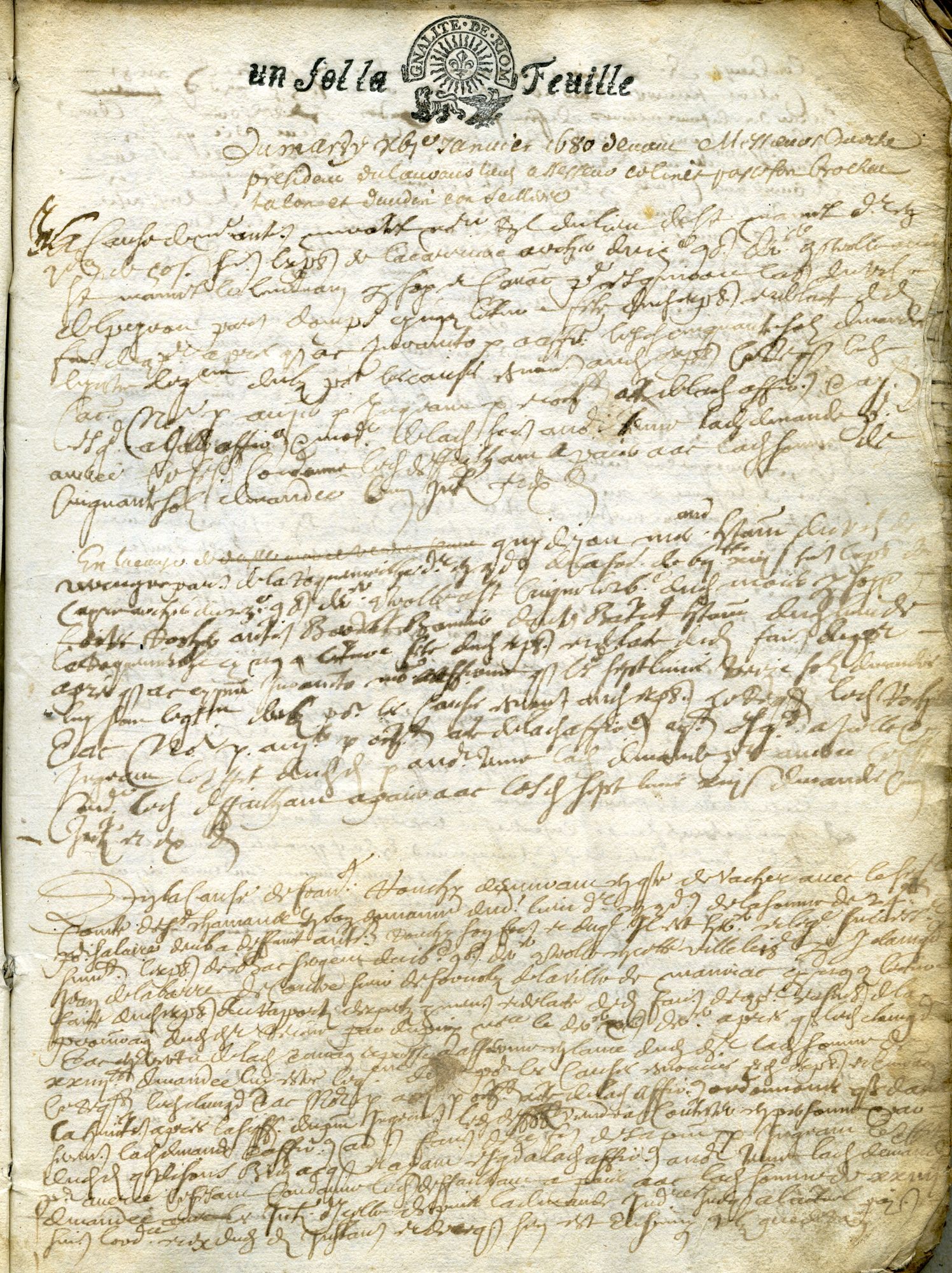 Chronique des litiges ordinaires : une page du registre d'audience du présidial d'Aurillac (1680)